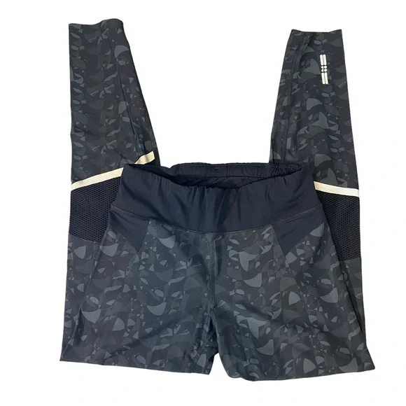 Sweaty Betty Zero Gravity Leggings Size M Black Gray Print Mesh Knee - Picture 2 of 10
